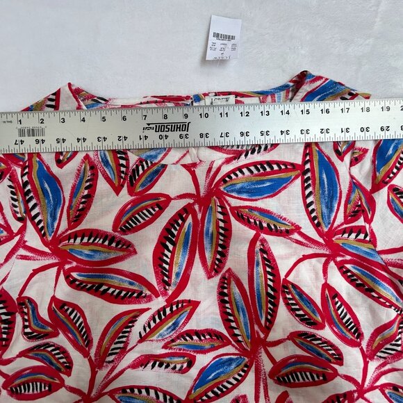 J.Crew Womens White Red Leaf Print Linen Cotton Short Sleeve Top XXL F1172 New - Picture 6 of 8